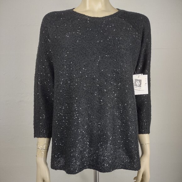 NWT Anne Klein black sparkly sequin crew neck pullover sweater ladies Large - Picture 1 of 8